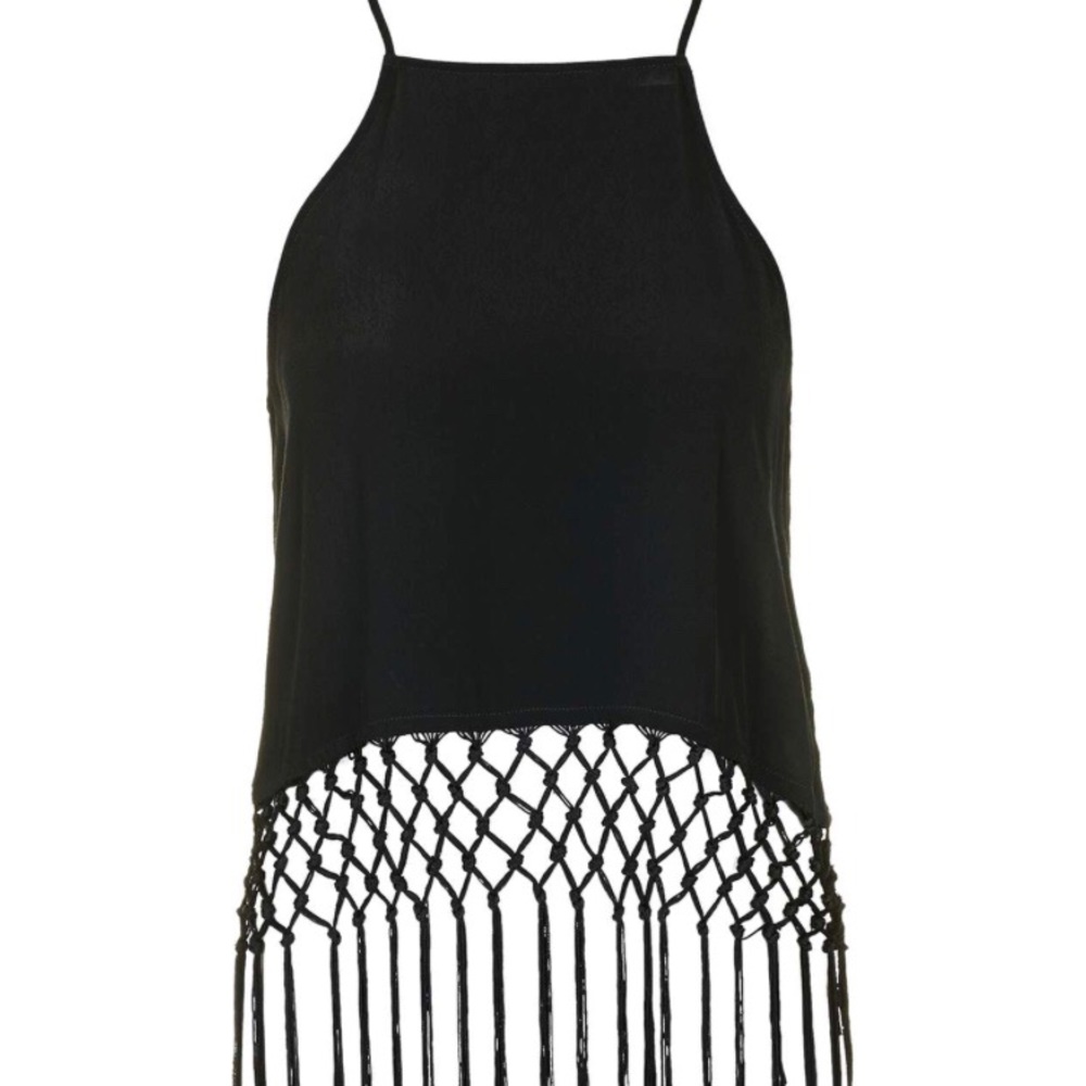 NWT Topshop Black Fringe Tank Top